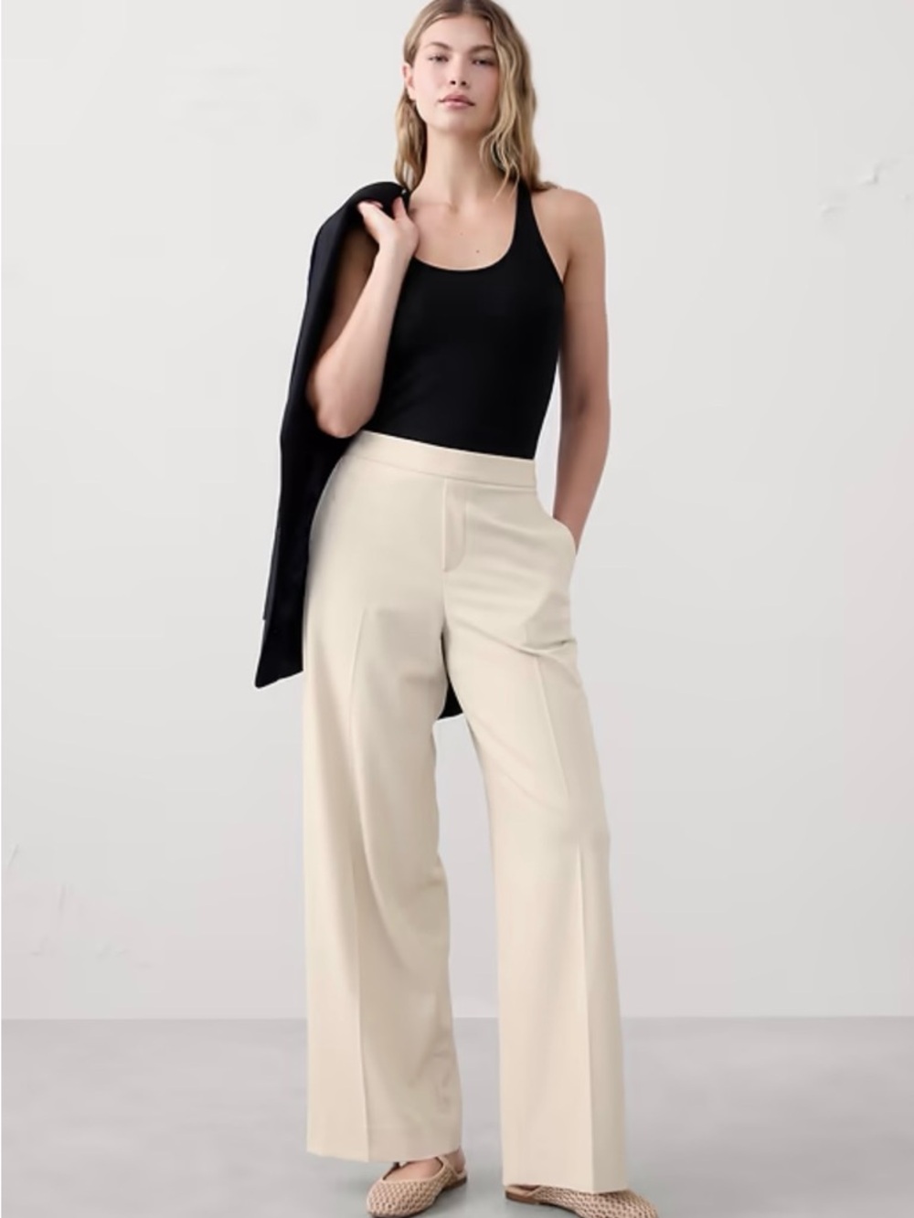 Banana Republic Hayden Petite Wide-Leg High Rise Trousers Oyster - 0P